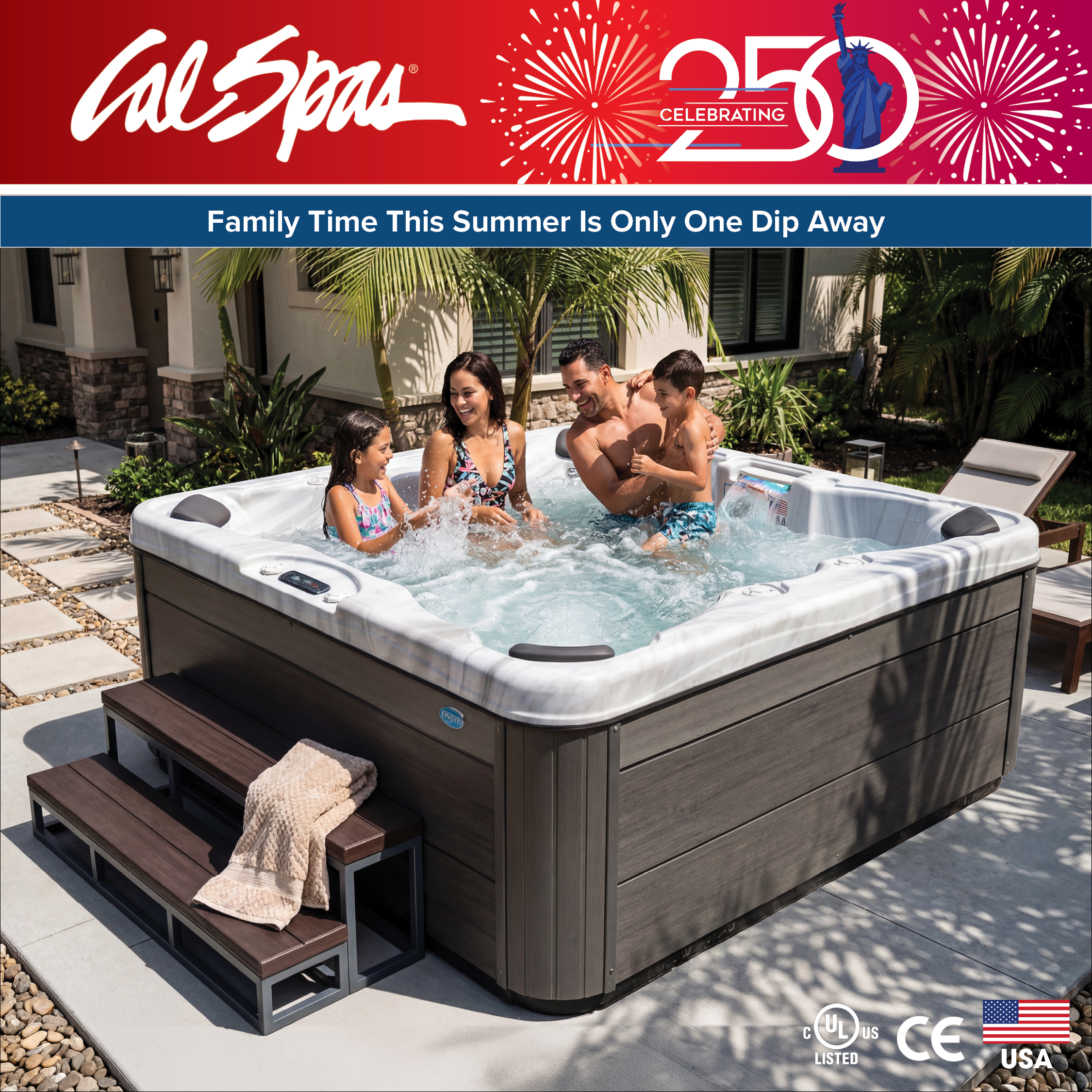 Calspas hot tub being used in a family setting - Lyon